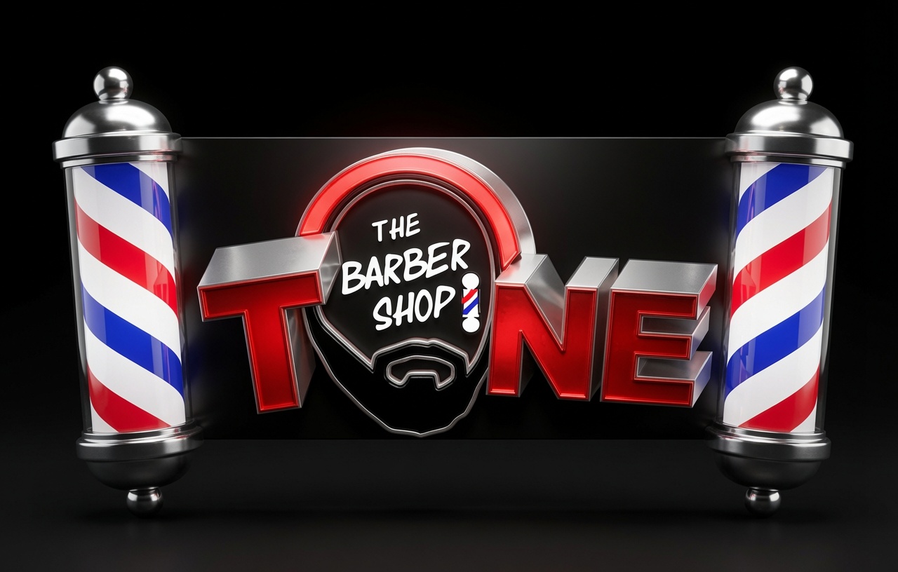 The Barber Tone logo with chrome lettering and barber poles